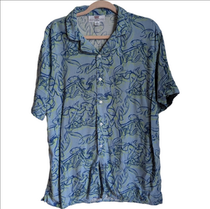 LOONEY TUNES Blue Casual Retro Bugs Bunny Short Sleeves Button Front Shirt Large